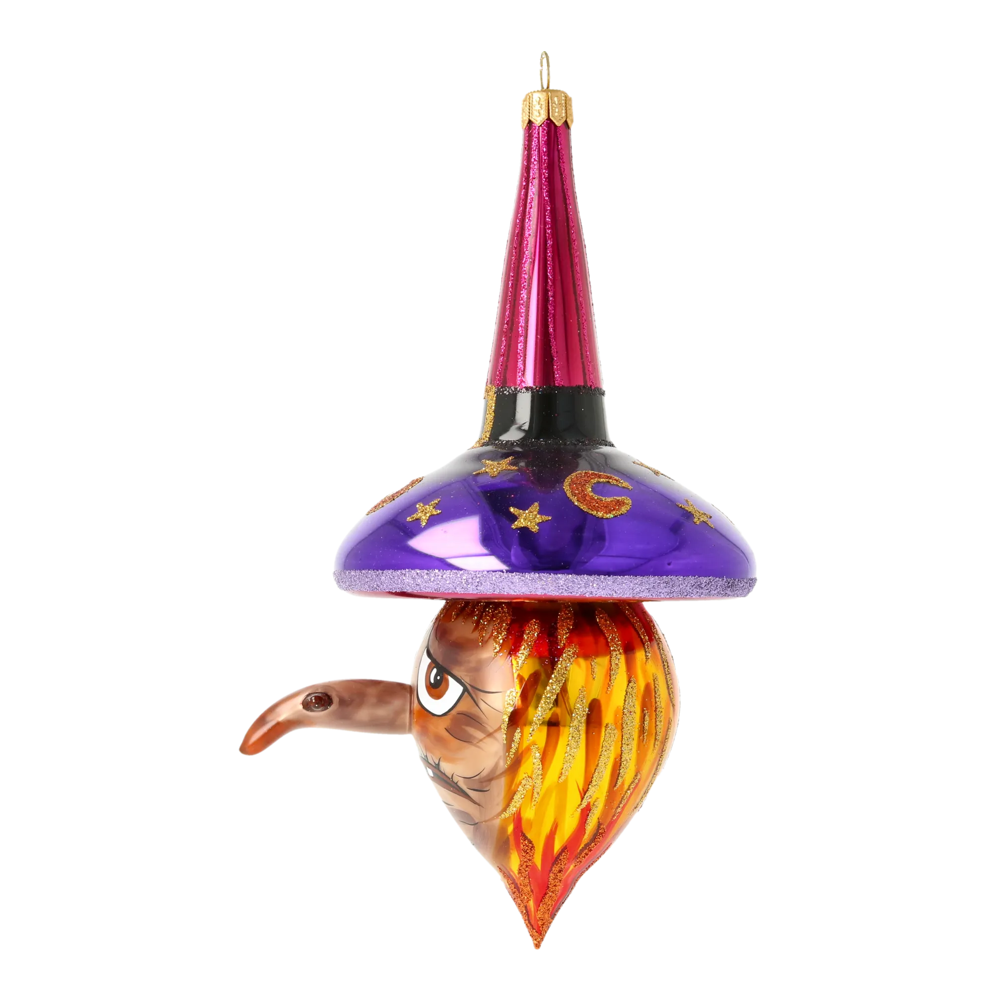 Witch with a Flaming Beard - Flaming Spell. Handmade Glass Christmas ornament. 2020-264