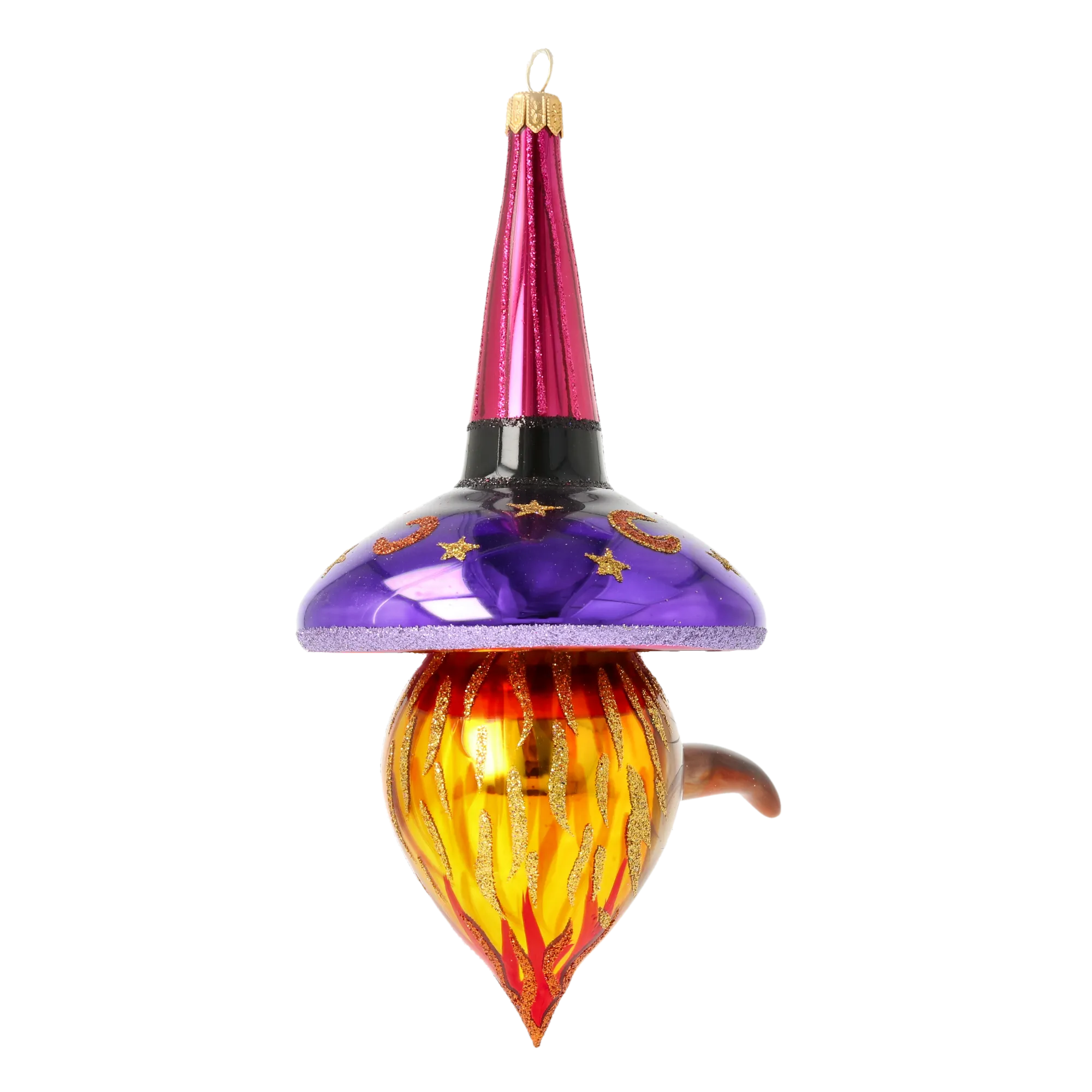 Witch with a Flaming Beard - Flaming Spell. Handmade Glass Christmas ornament. 2020-264
