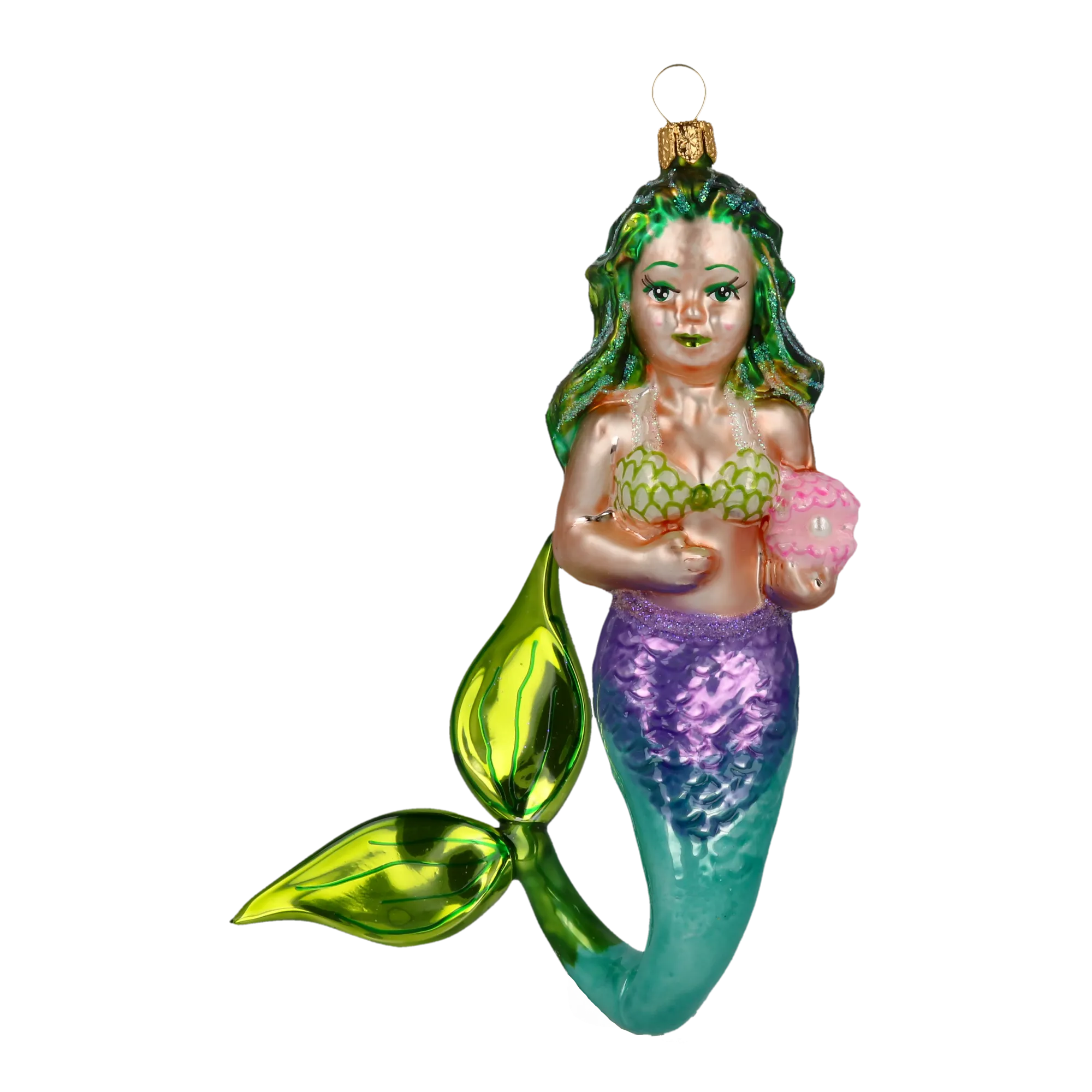 Pearl Mermaid. Handmade Glass Christmas ornament. 2020-278