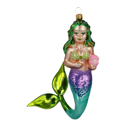 Pearl Mermaid. Handmade Glass Christmas ornament. 2020-278