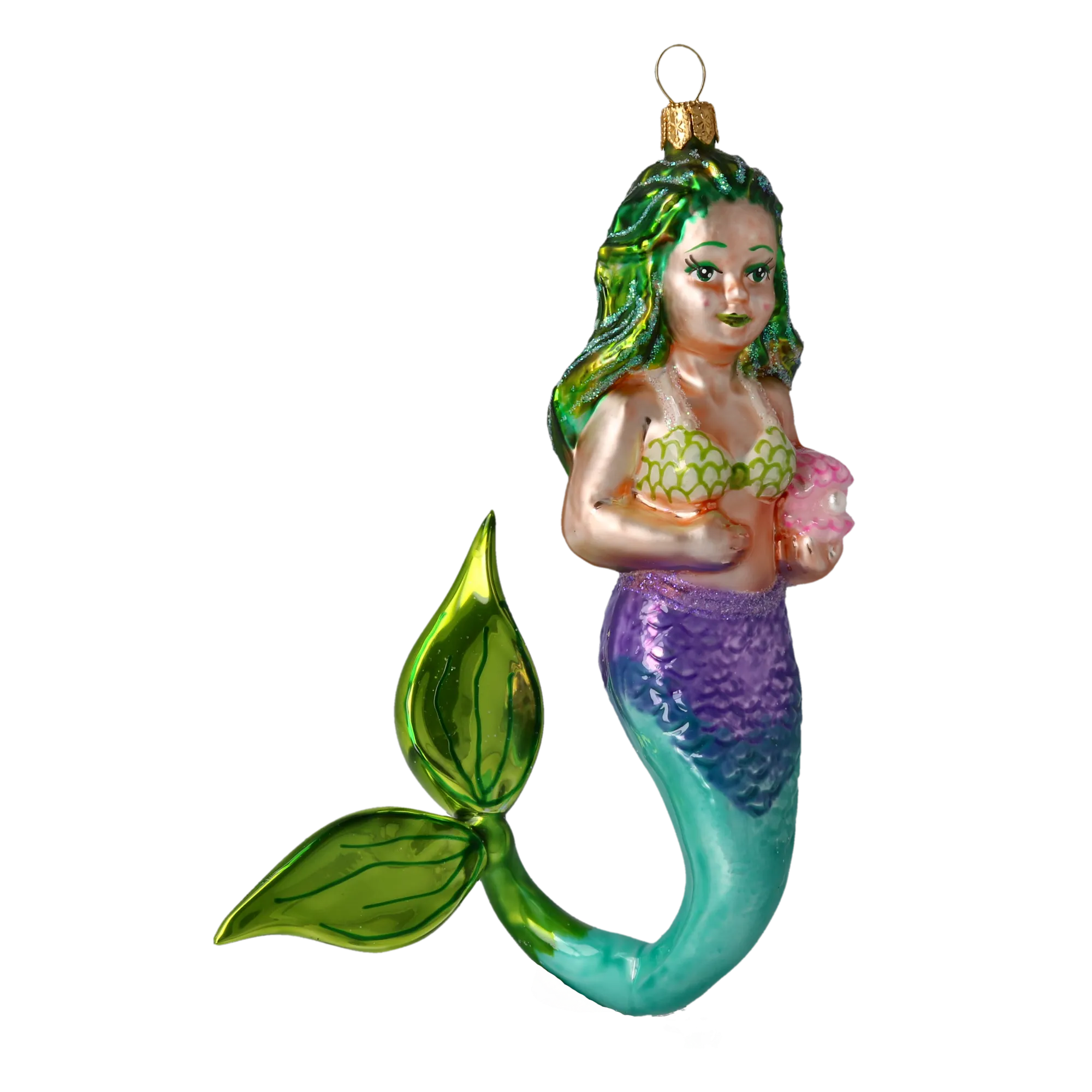 Pearl Mermaid. Handmade Glass Christmas ornament. 2020-278
