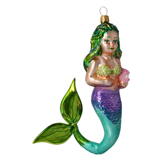 Pearl Mermaid. Handmade Glass Christmas ornament. 2020-278