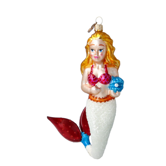 Pearl and Crimson Mermaid Premium christmas glass ornament 2020-282