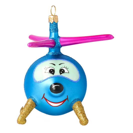 Sky Whirly the Helicopter Glass Christmas ornament free blowing 2020-300