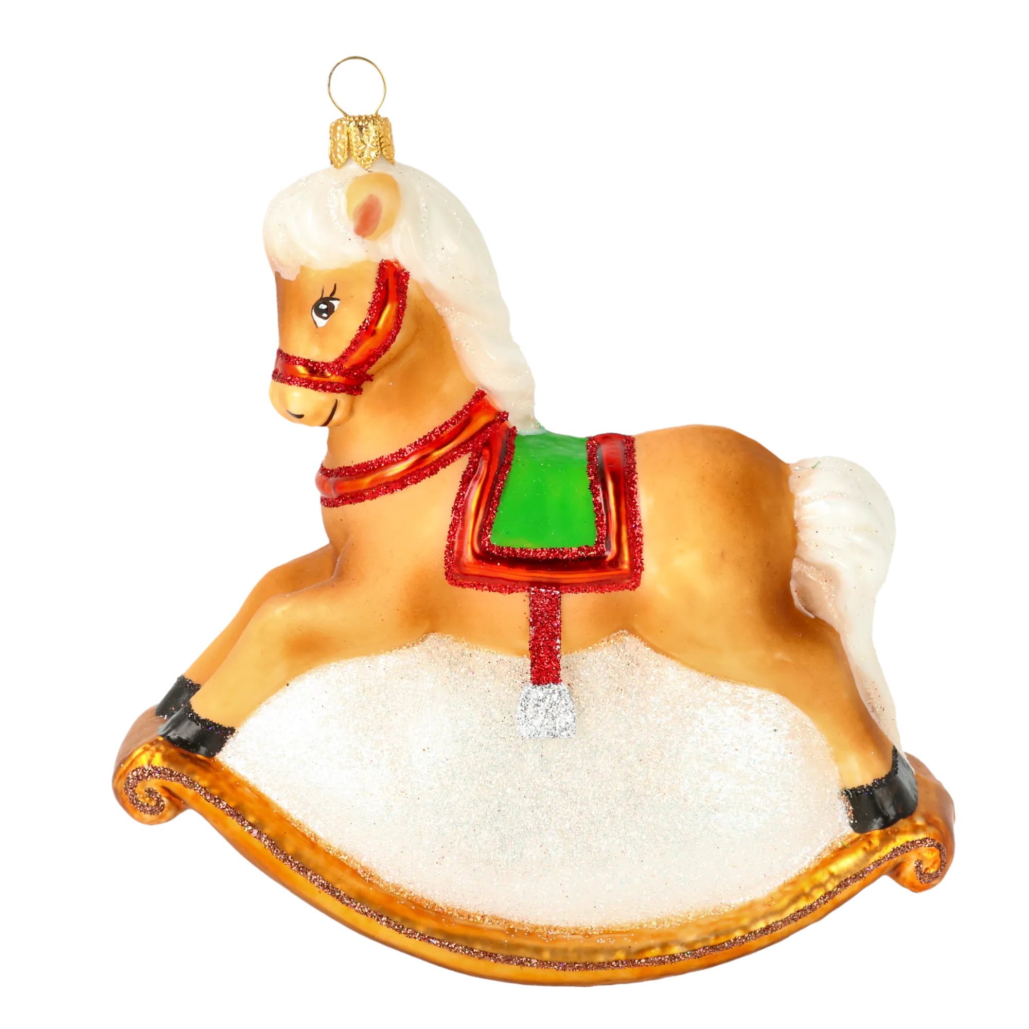 Golden Heritage Rocking Horse Premium christmas glass ornament 2020-305
