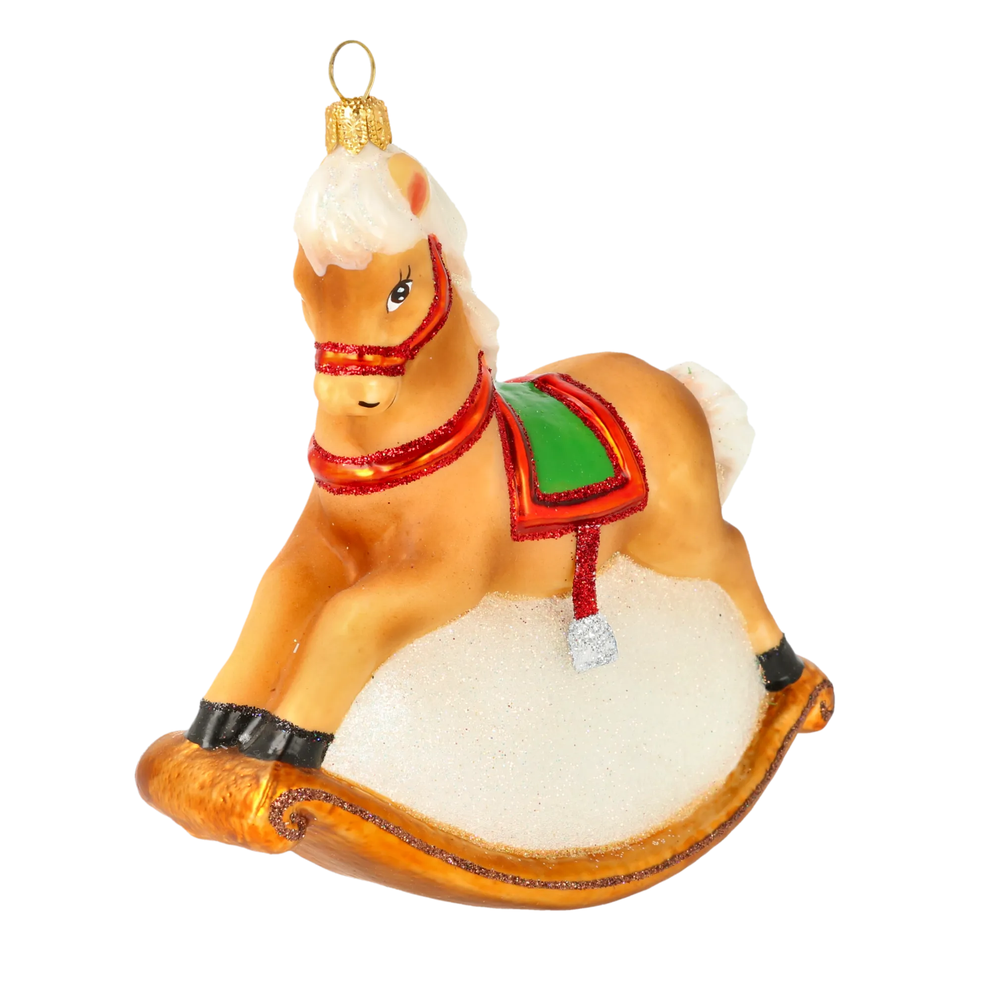 Golden Heritage Rocking Horse Premium christmas glass ornament 2020-305