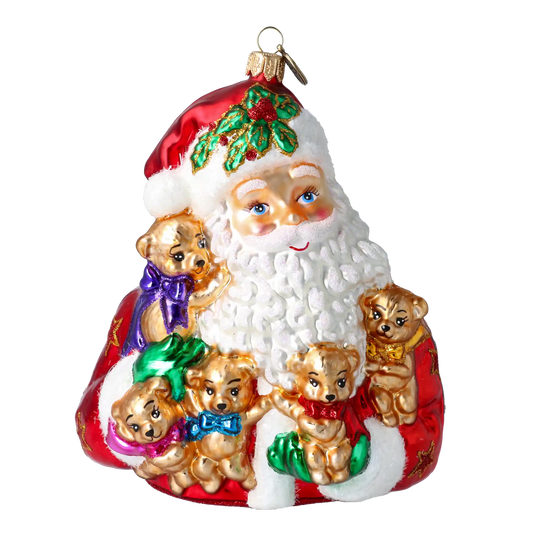 Mikołaj Z Misiami Szklana Ozdoba