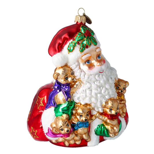 Mikołaj Z Misiami Szklana Ozdoba