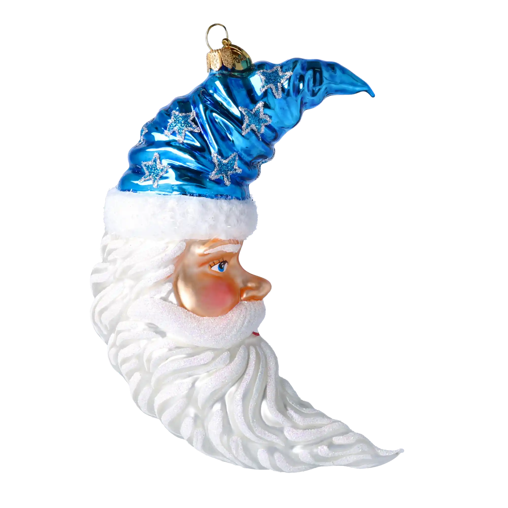 Niebieski Gwiazdor Mikołaj Księżyc Szklana Ozdoba