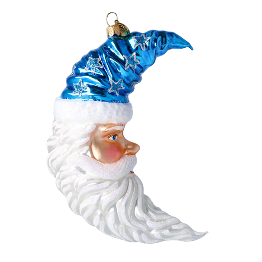 Niebieski Gwiazdor Mikołaj Księżyc Szklana Ozdoba