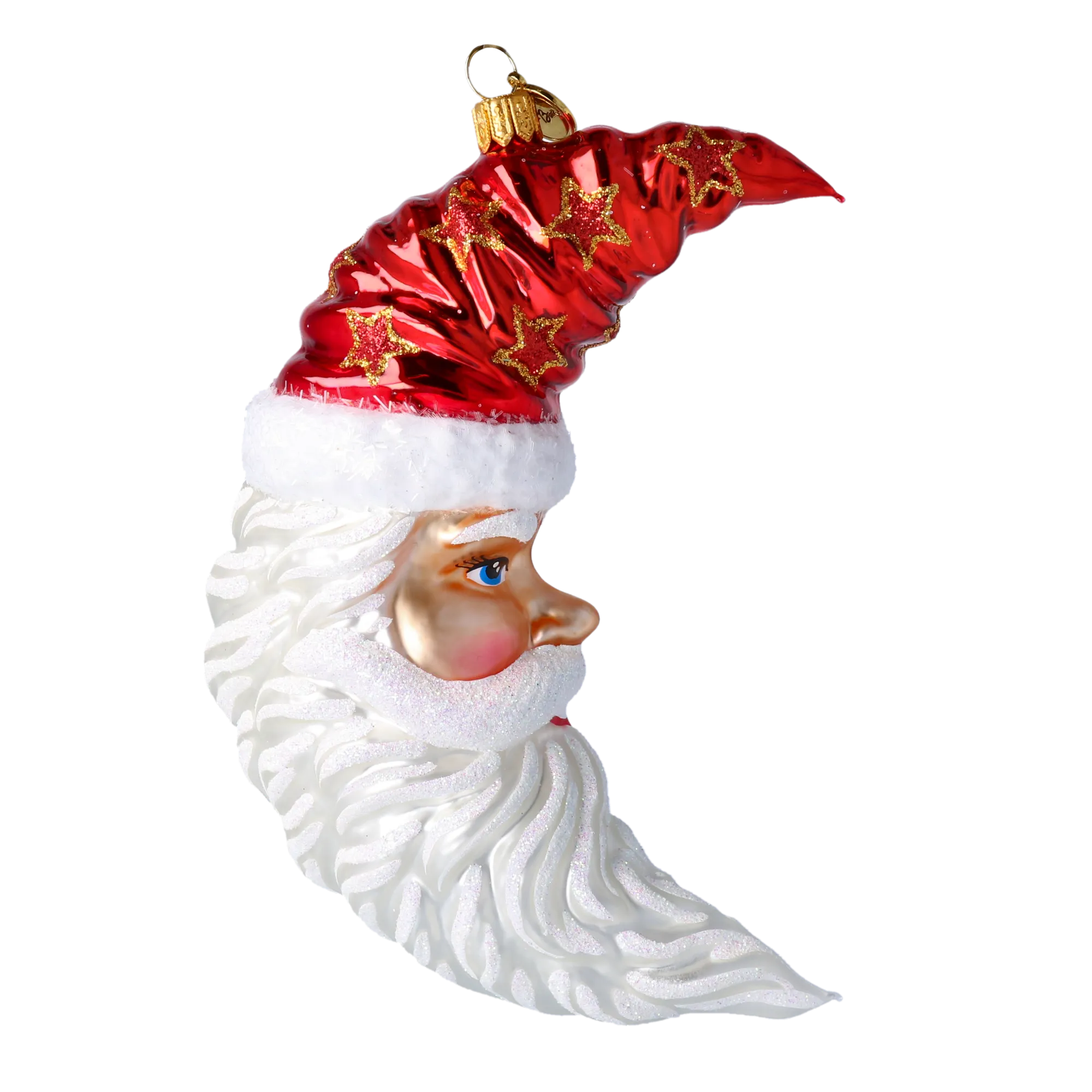 Santa Claus Moon on a Star Banner. Handcrafted Glass Christmas Ornament. 2020-363