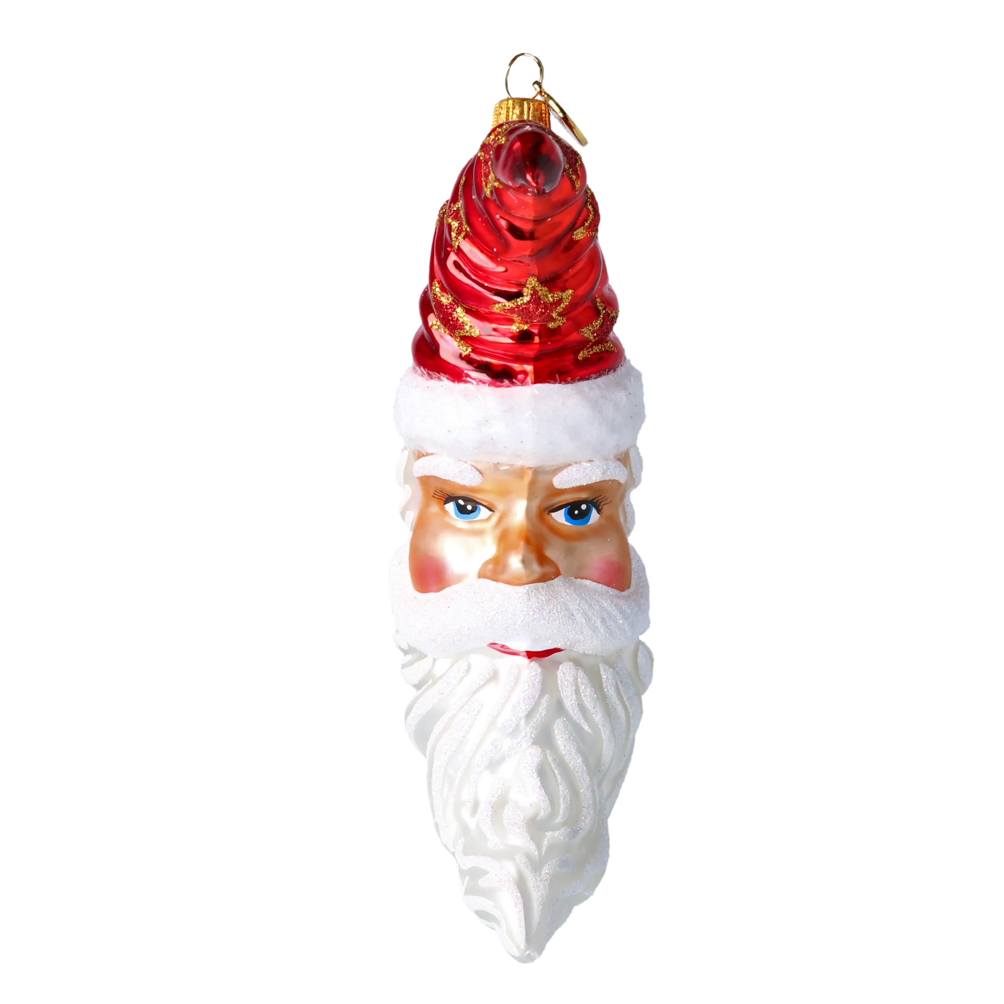 Santa Claus Moon on a Star Banner. Handcrafted Glass Christmas Ornament. 2020-363