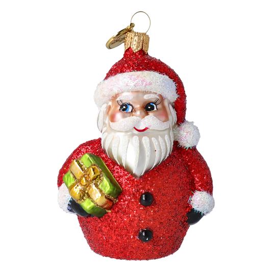 Mikołaj z prezentem Szklana Ozdoba Mikołajek