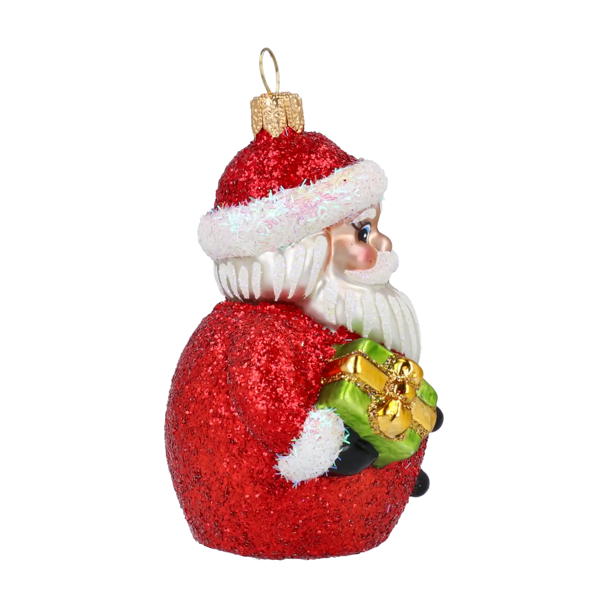 Mikołaj z prezentem Szklana Ozdoba Mikołajek