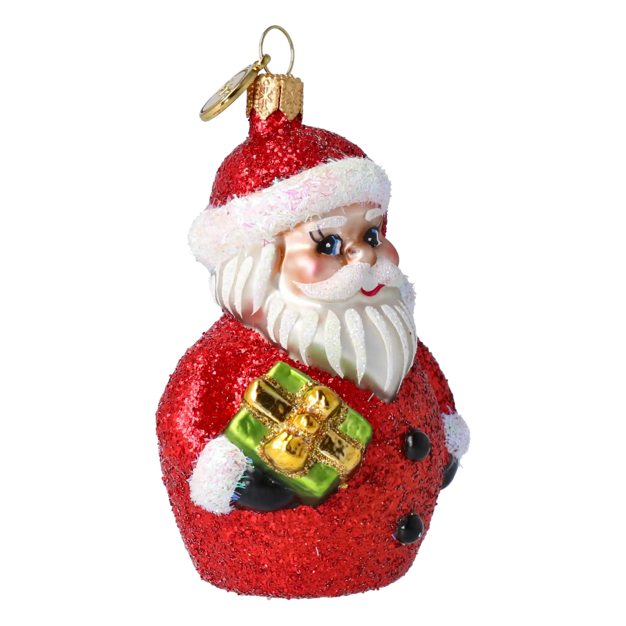 Mikołaj z prezentem Szklana Ozdoba Mikołajek