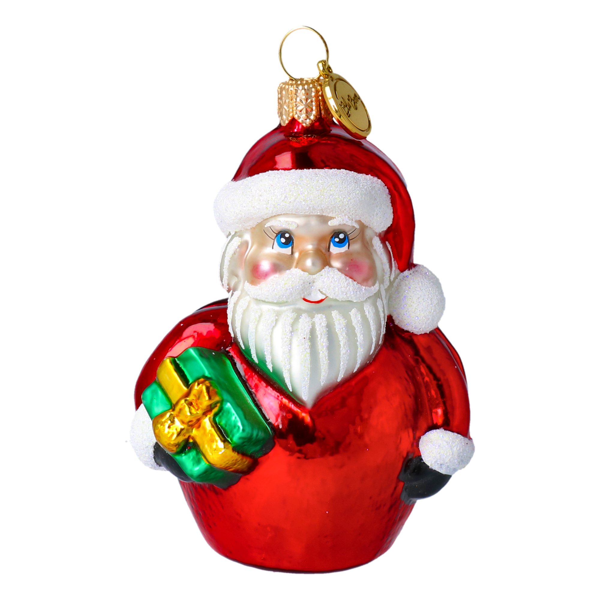 Mały Mikołajek z prezentem Szklana Ozdoba