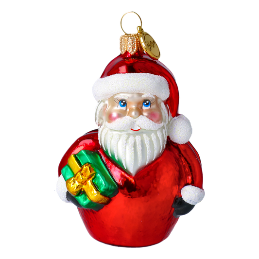 Mały Mikołajek z prezentem Szklana Ozdoba