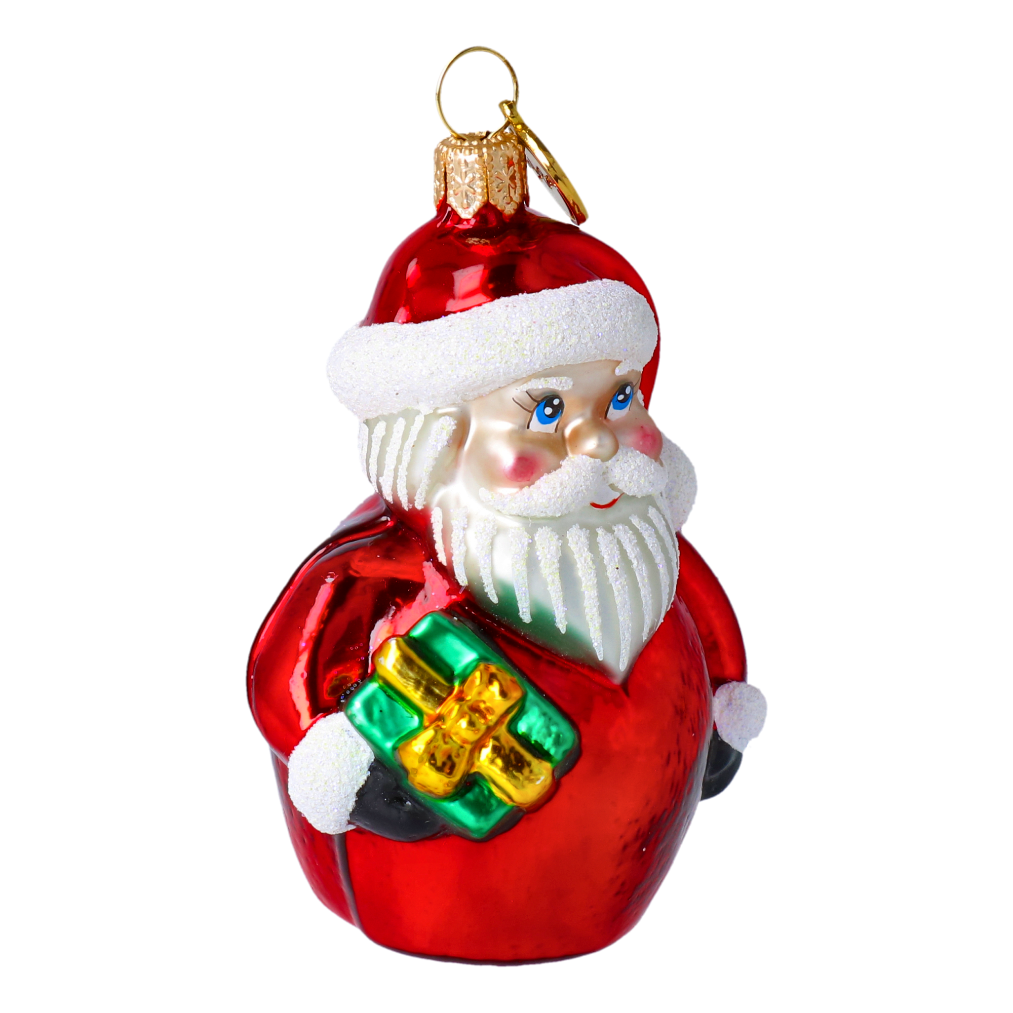 Mały Mikołajek z prezentem Szklana Ozdoba