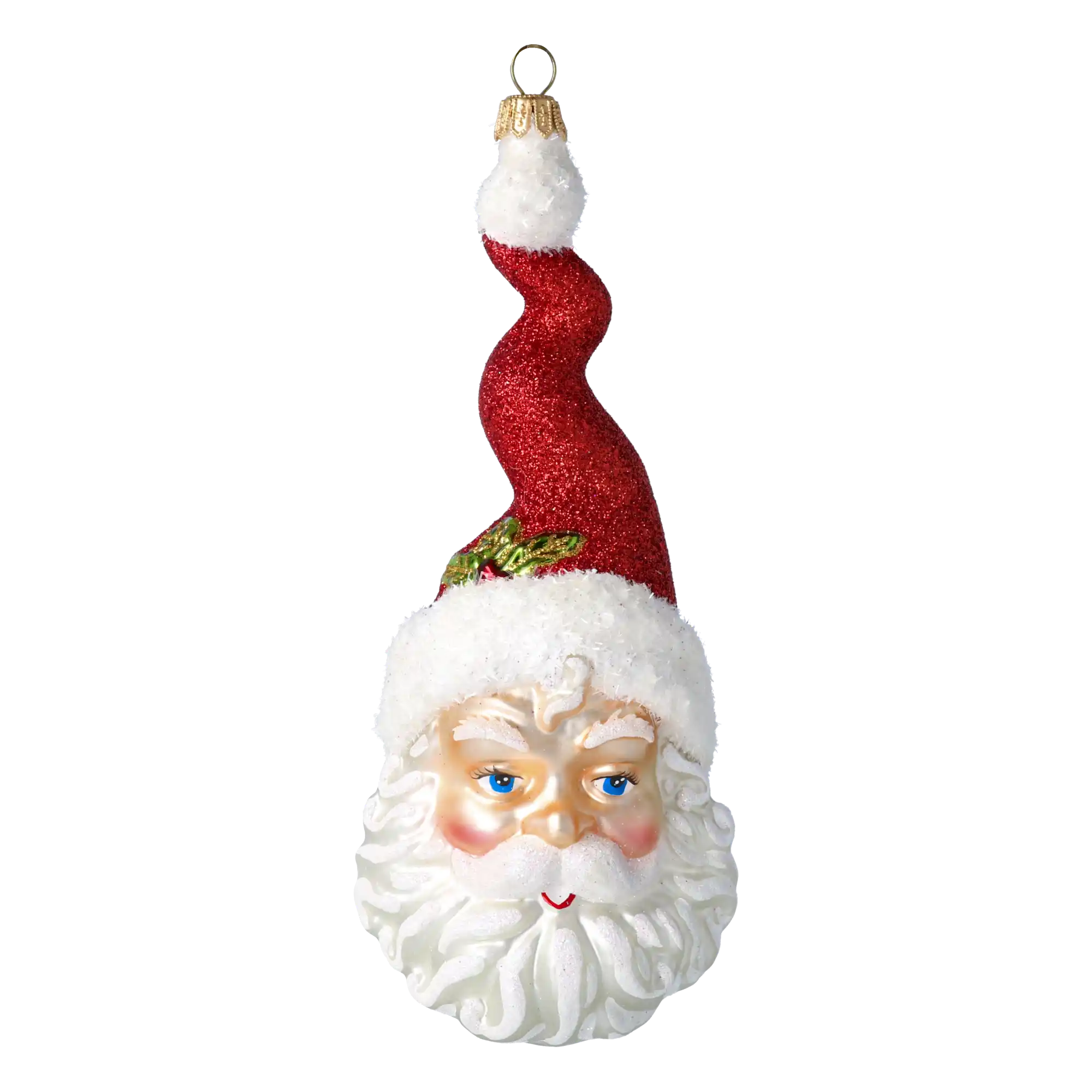 Mikołaj W Brokatowej Kręconej Czapce Szklana Ozdoba