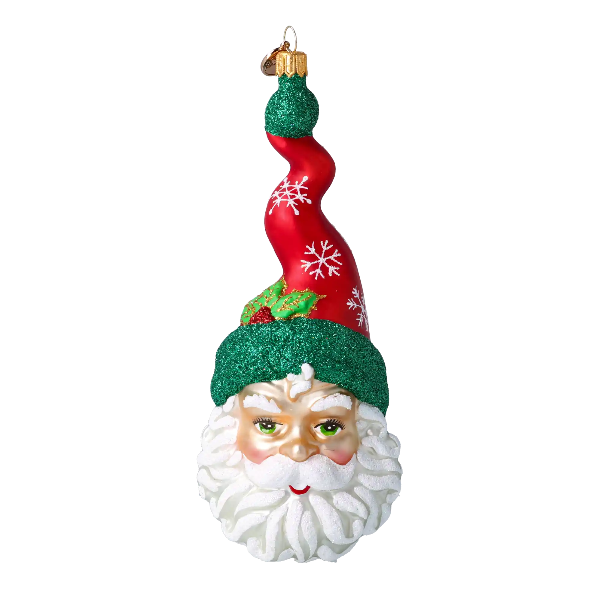 Mikołaj W Kręconej Czapce w śnieżynki Szklana Ozdoba