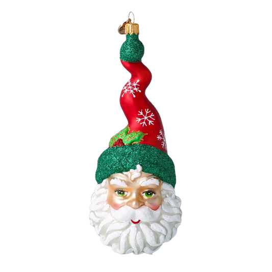 Mikołaj W Kręconej Czapce w śnieżynki Szklana Ozdoba