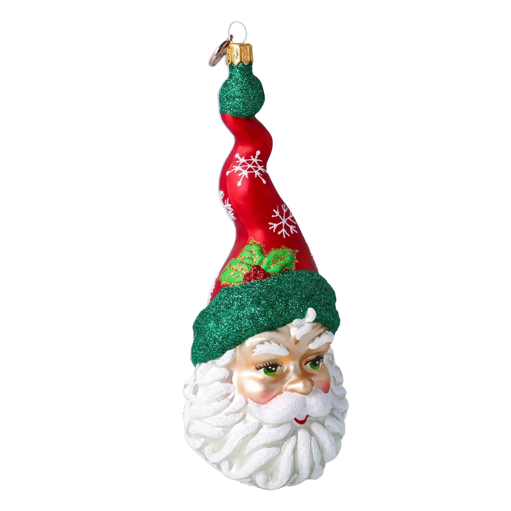 Mikołaj W Kręconej Czapce w śnieżynki Szklana Ozdoba