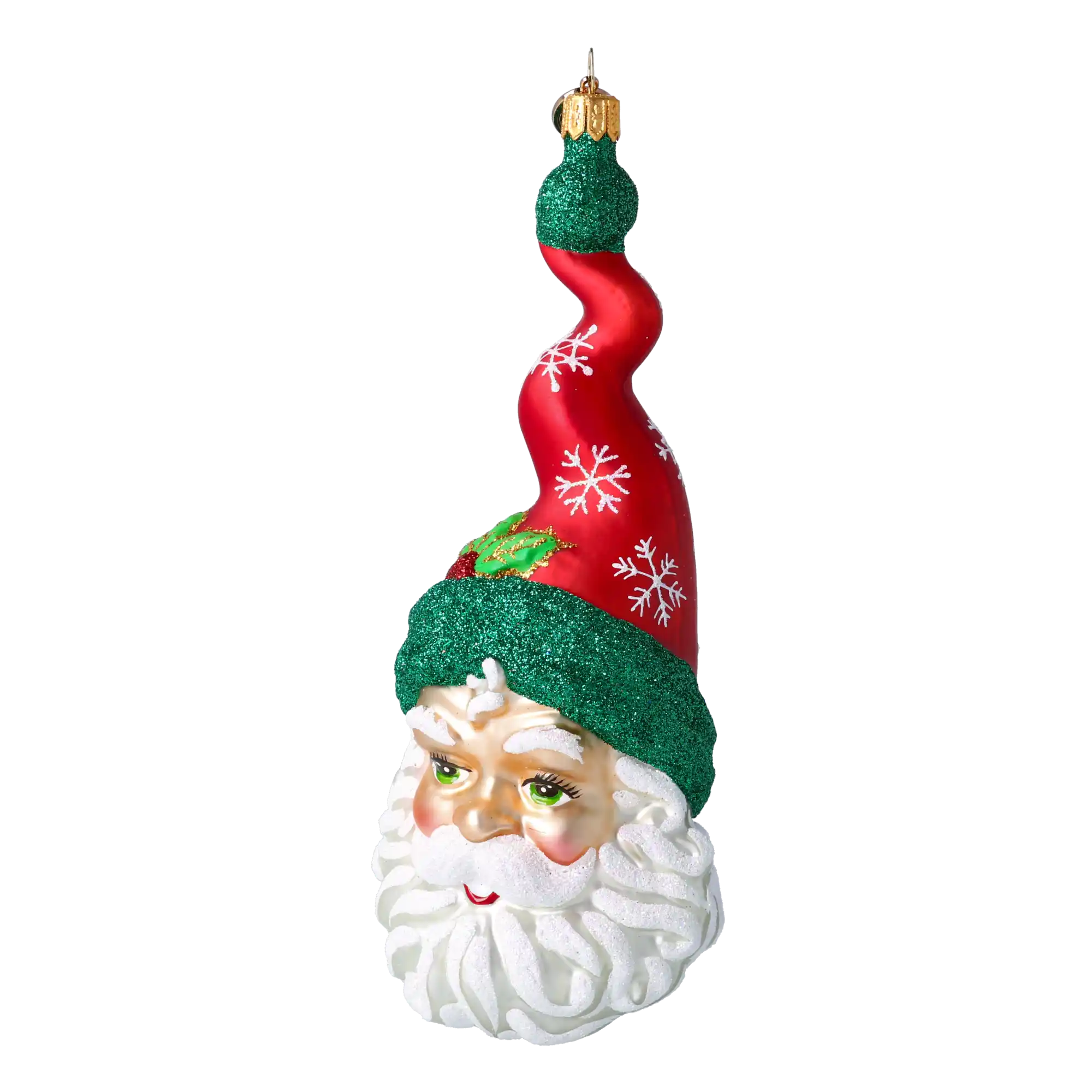 Mikołaj W Kręconej Czapce w śnieżynki Szklana Ozdoba