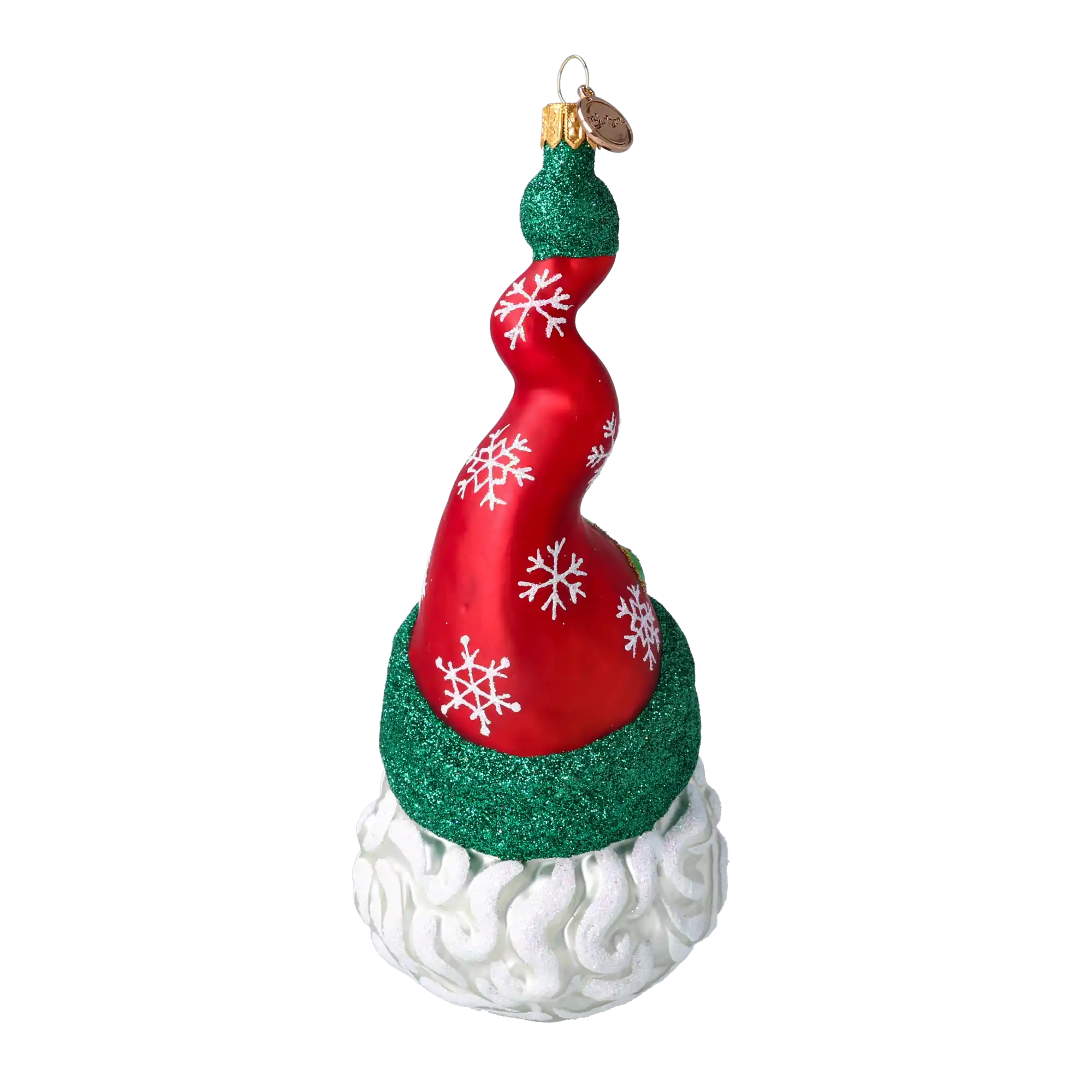 Mikołaj W Kręconej Czapce w śnieżynki Szklana Ozdoba