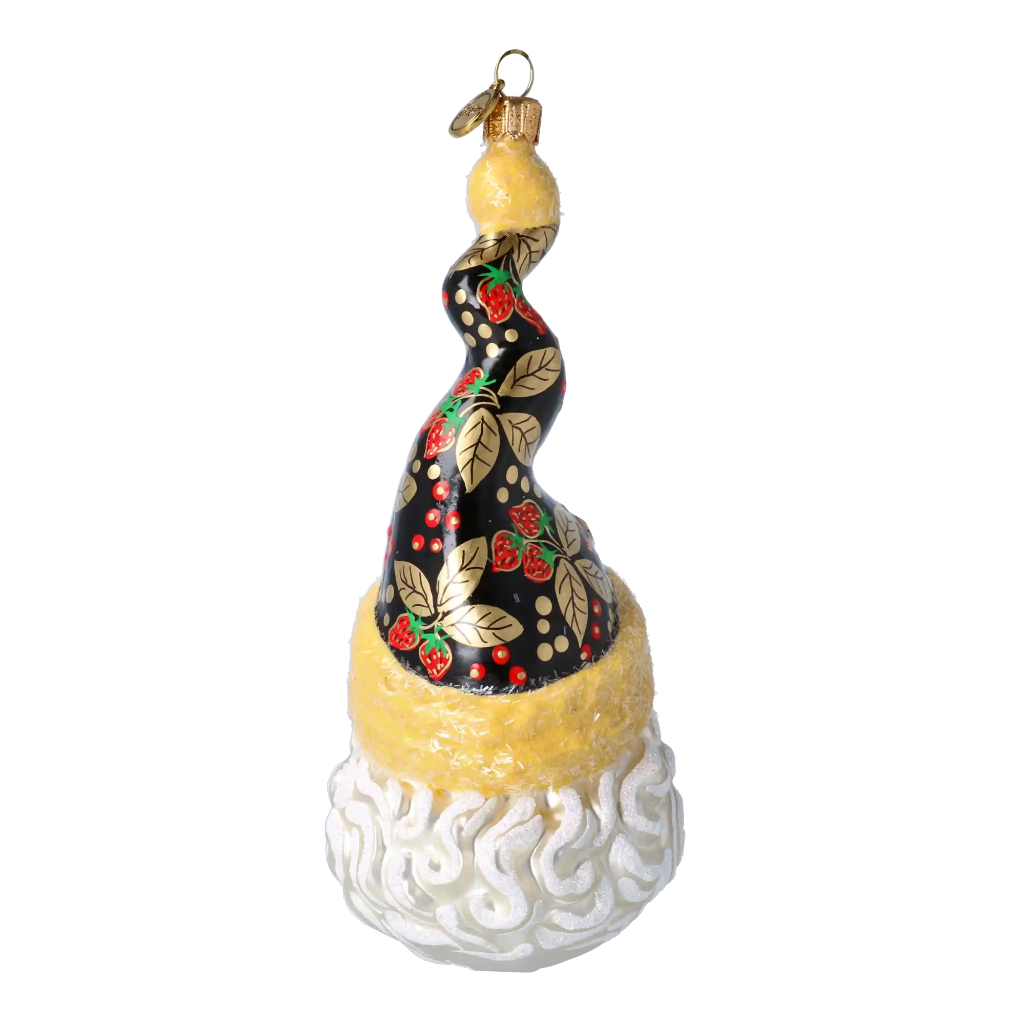 Mikołaj W Kręconej Czapce w truskawki Szklana Ozdoba