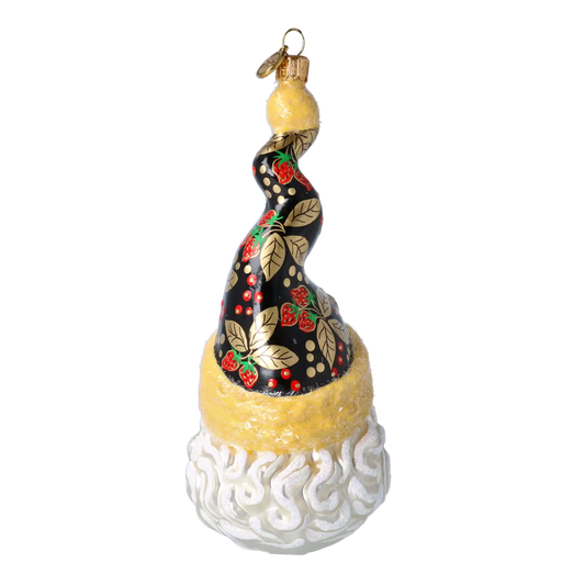 Mikołaj W Kręconej Czapce w truskawki Szklana Ozdoba