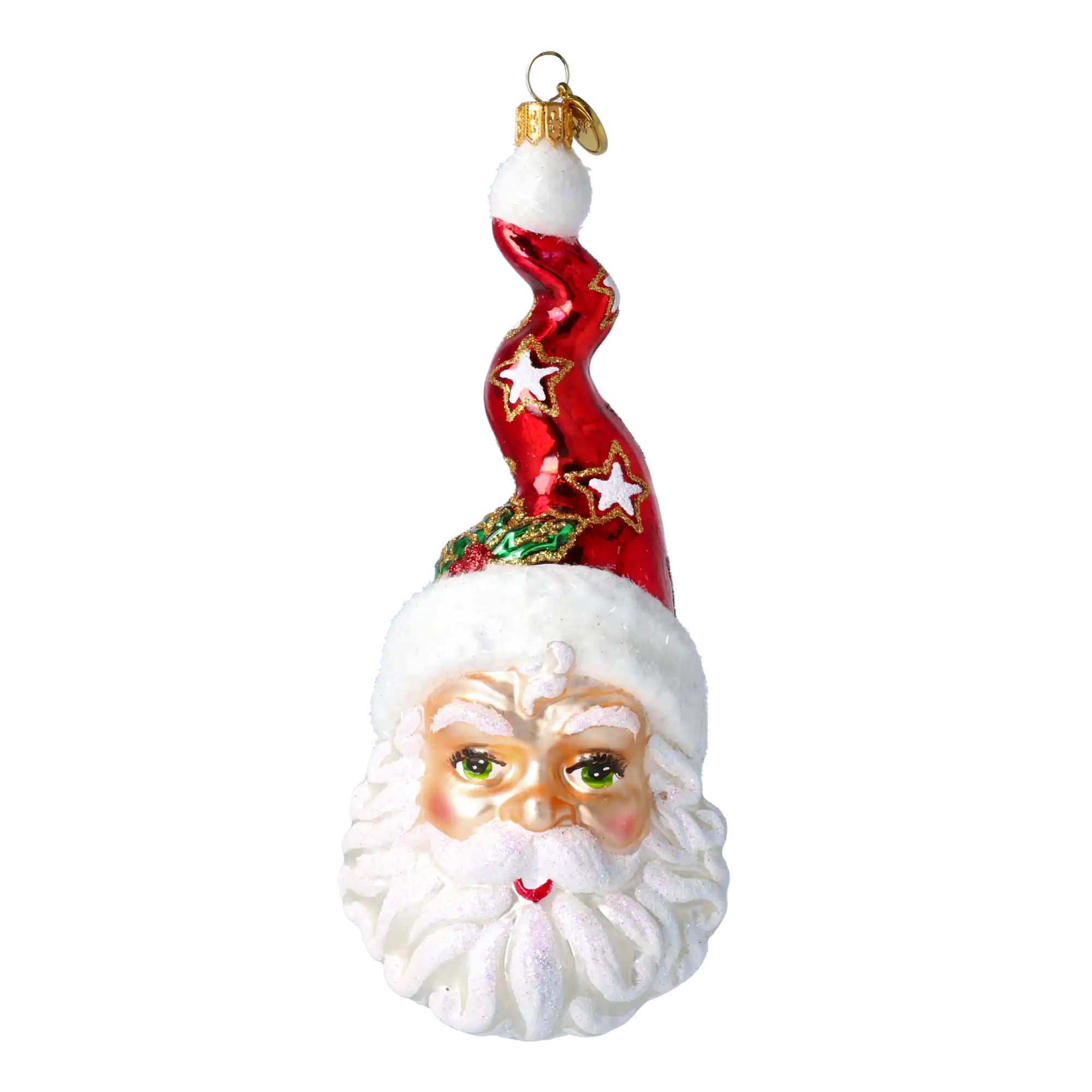 Mikołaj W Kręconej Czapce w gwiazdki Szklana Ozdoba