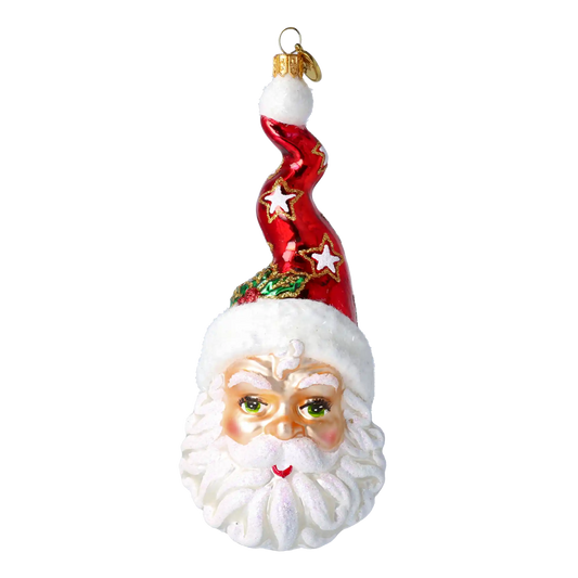 Mikołaj W Kręconej Czapce w gwiazdki Szklana Ozdoba