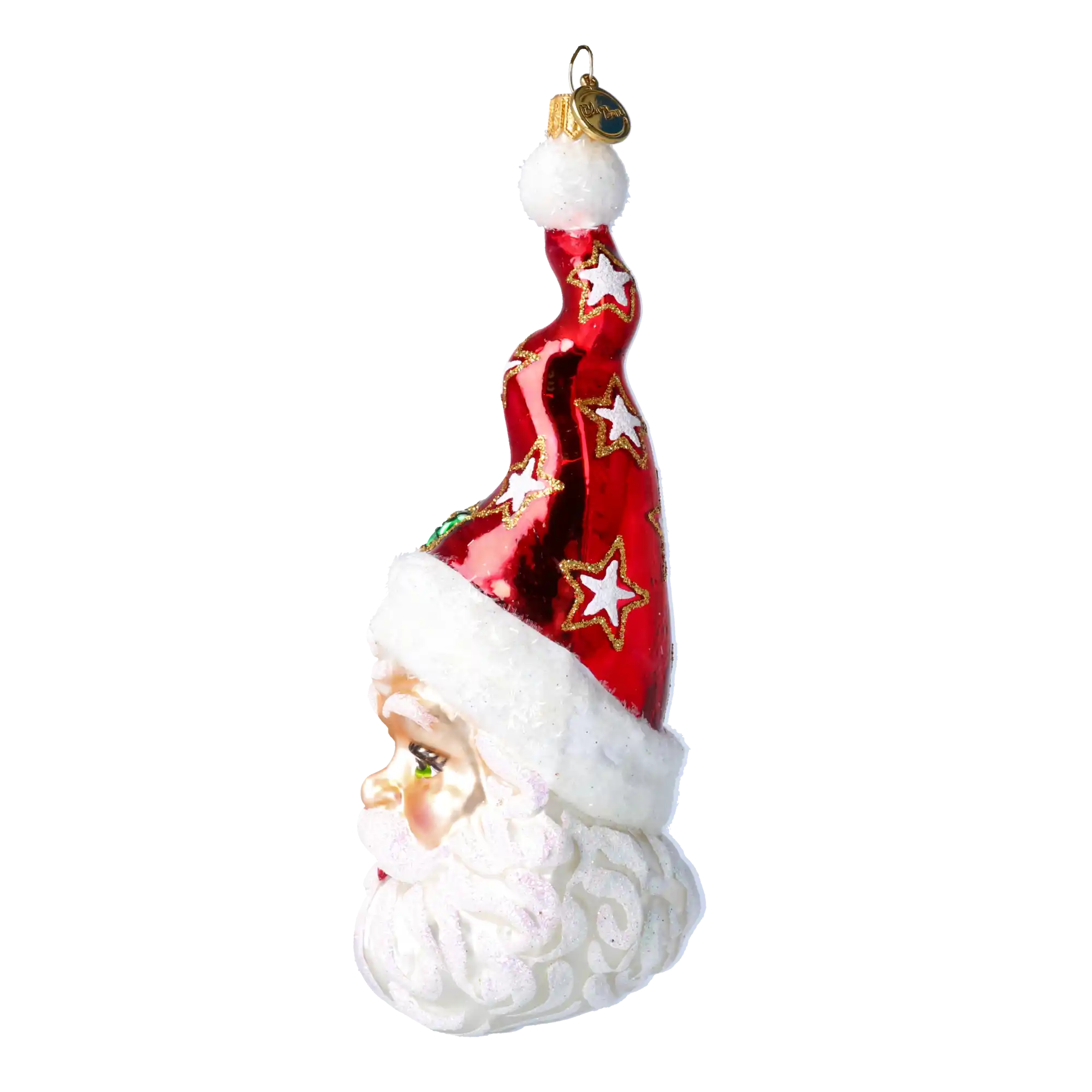 Mikołaj W Kręconej Czapce w gwiazdki Szklana Ozdoba