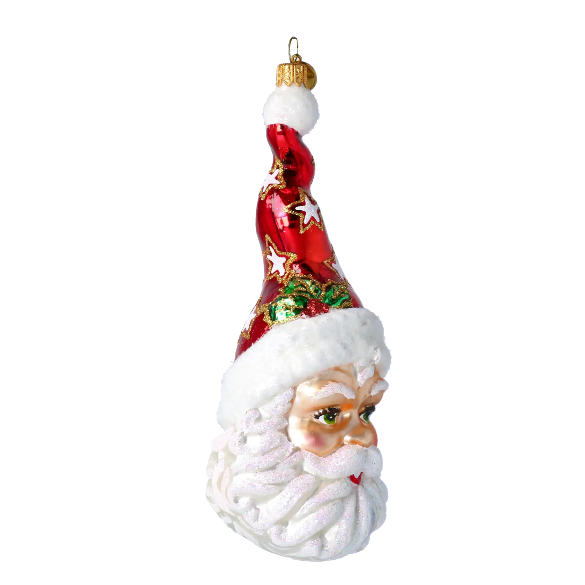 Mikołaj W Kręconej Czapce w gwiazdki Szklana Ozdoba