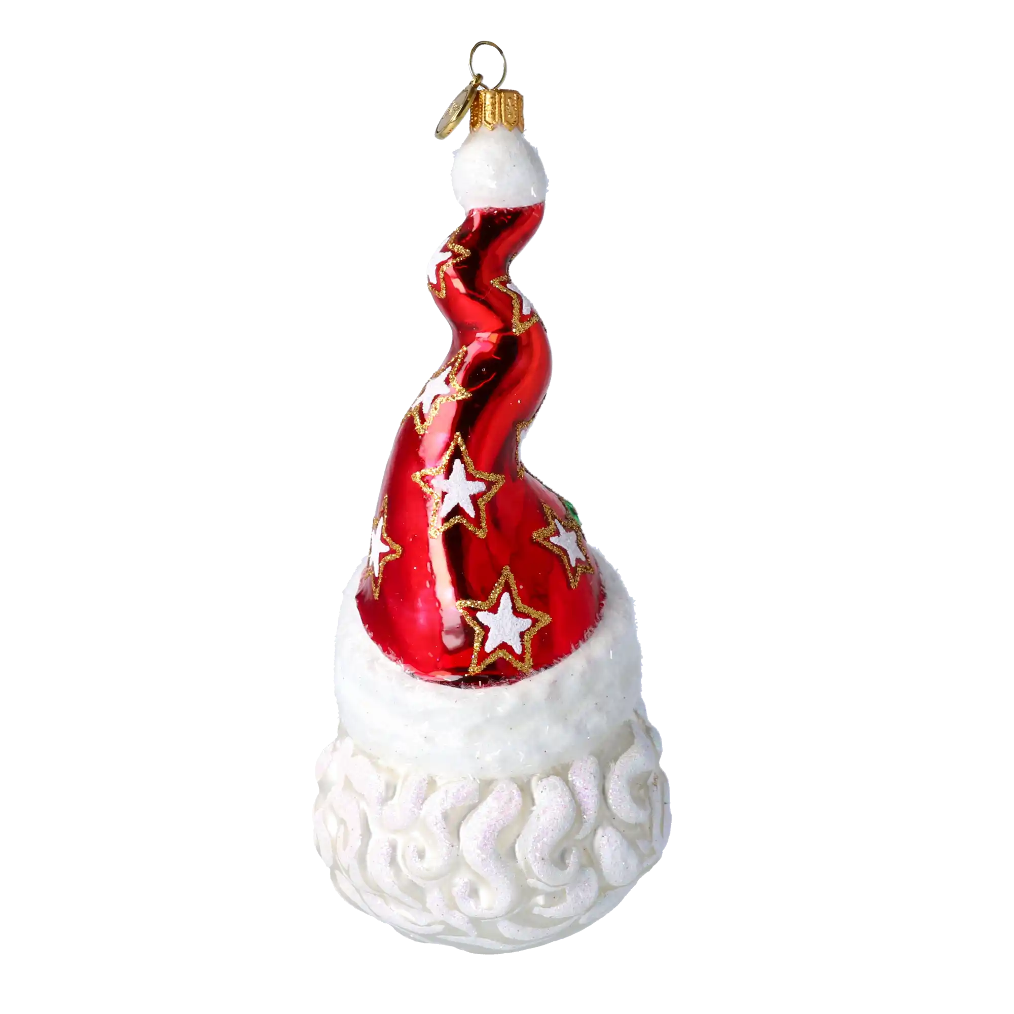 Mikołaj W Kręconej Czapce w gwiazdki Szklana Ozdoba