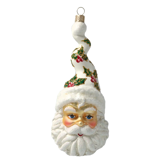 Mikołaj W Kręconej Czapce w ostrokrzew Szklana Ozdoba