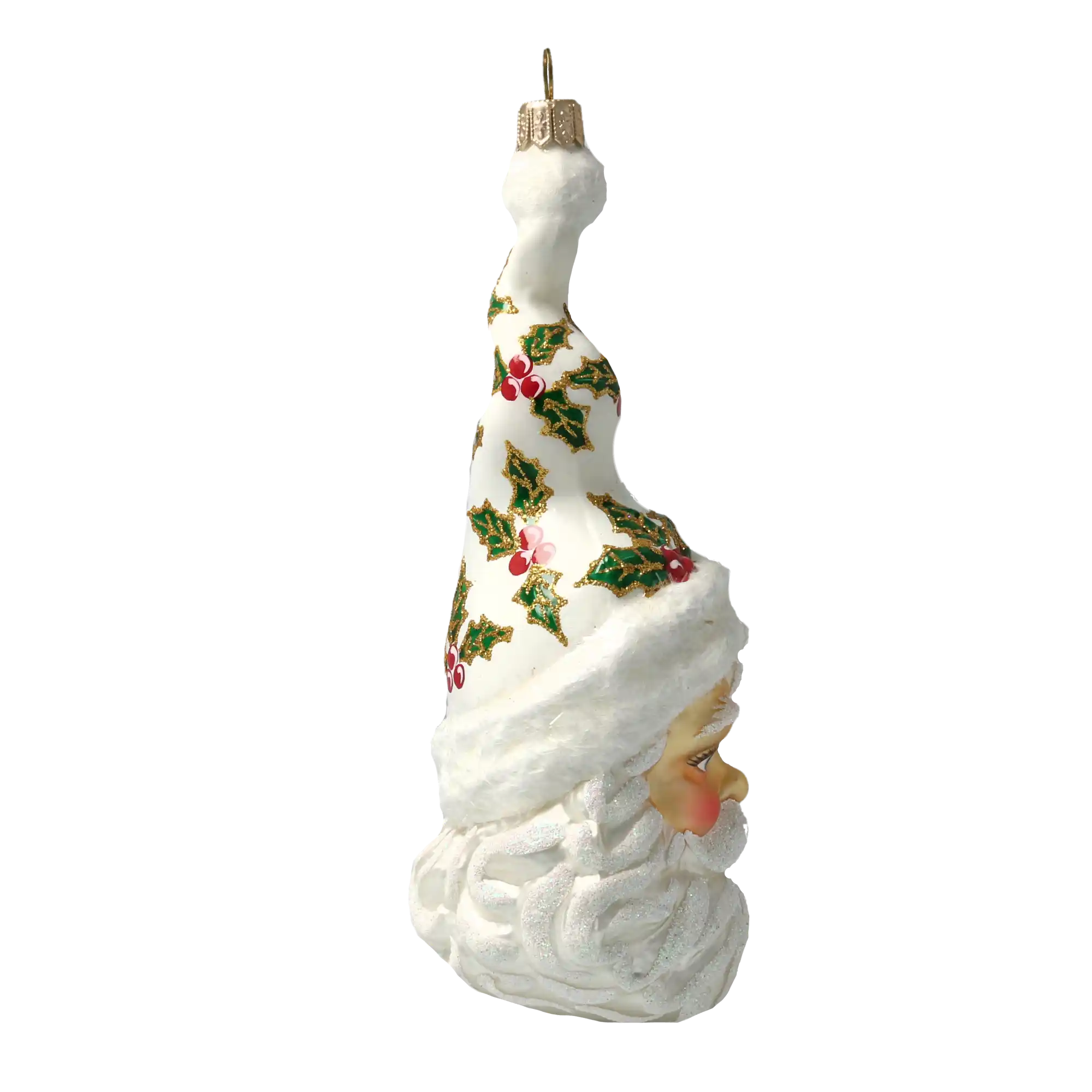 Mikołaj W Kręconej Czapce w ostrokrzew Szklana Ozdoba