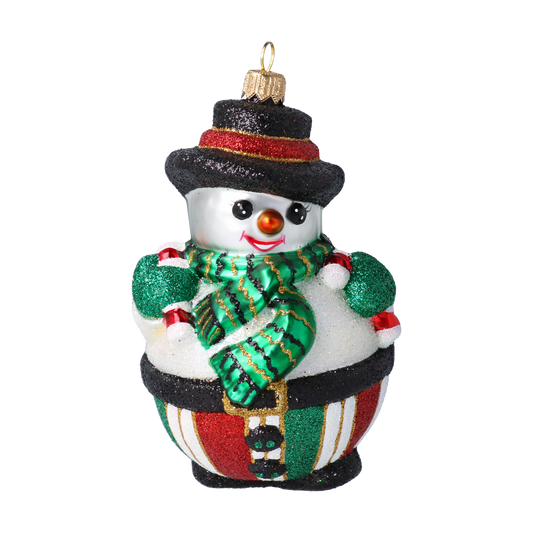 Bałwan Z Laskami Cukrowymi Szklana Ozdoba