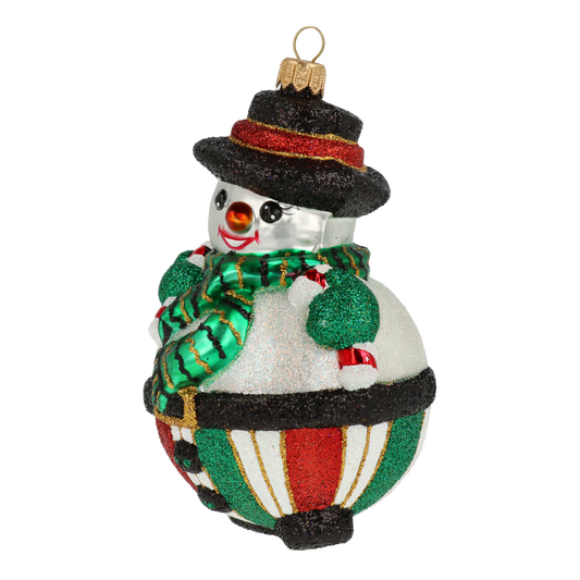 Bałwan Z Laskami Cukrowymi Szklana Ozdoba