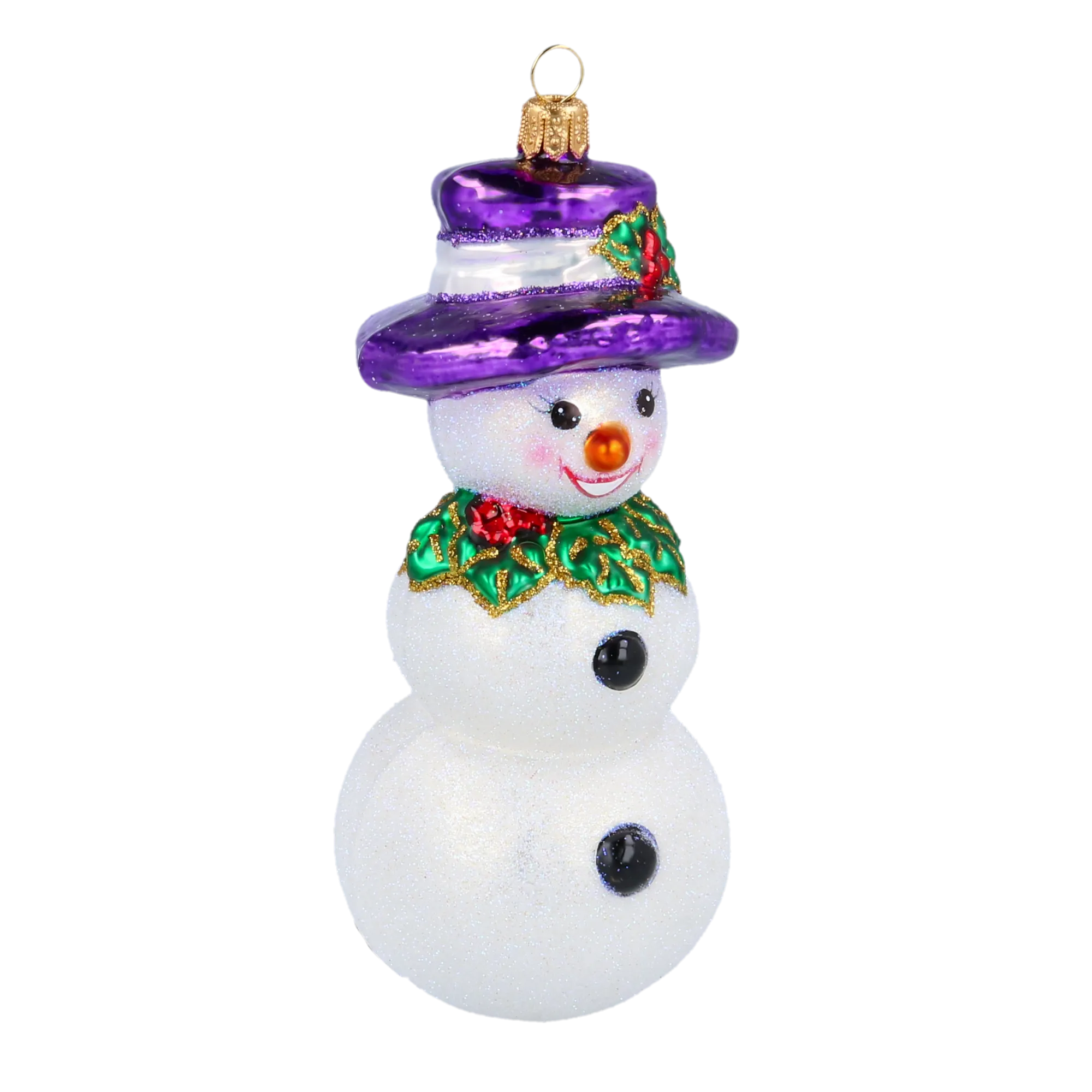 The Snowman in the Purple Hat. Handmade Glass Christmas ornament. 2020-395