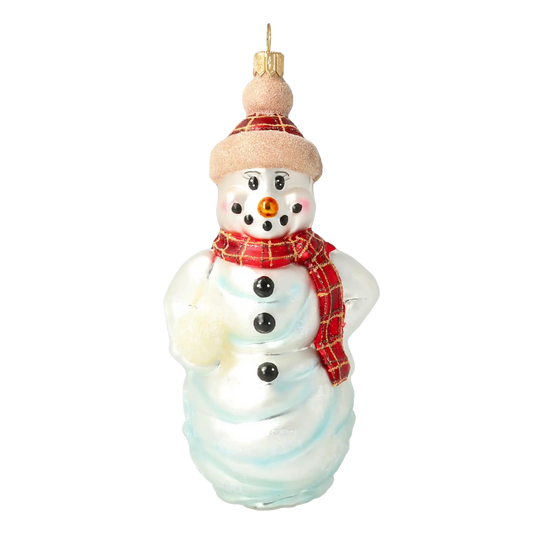 Bałwan Ze Śnieżką Szklana Ozdoba