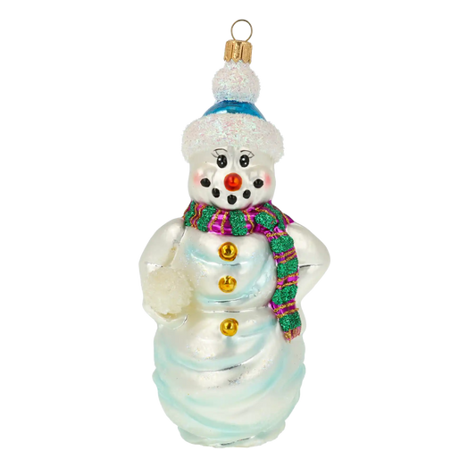 Bałwan Ze Śnieżką Szklana Ozdoba