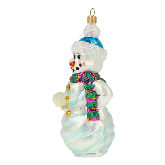 Bałwan Ze Śnieżką Szklana Ozdoba