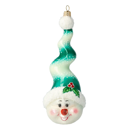 Bałwan W Kręconej Czapce Szklana Ozdoba