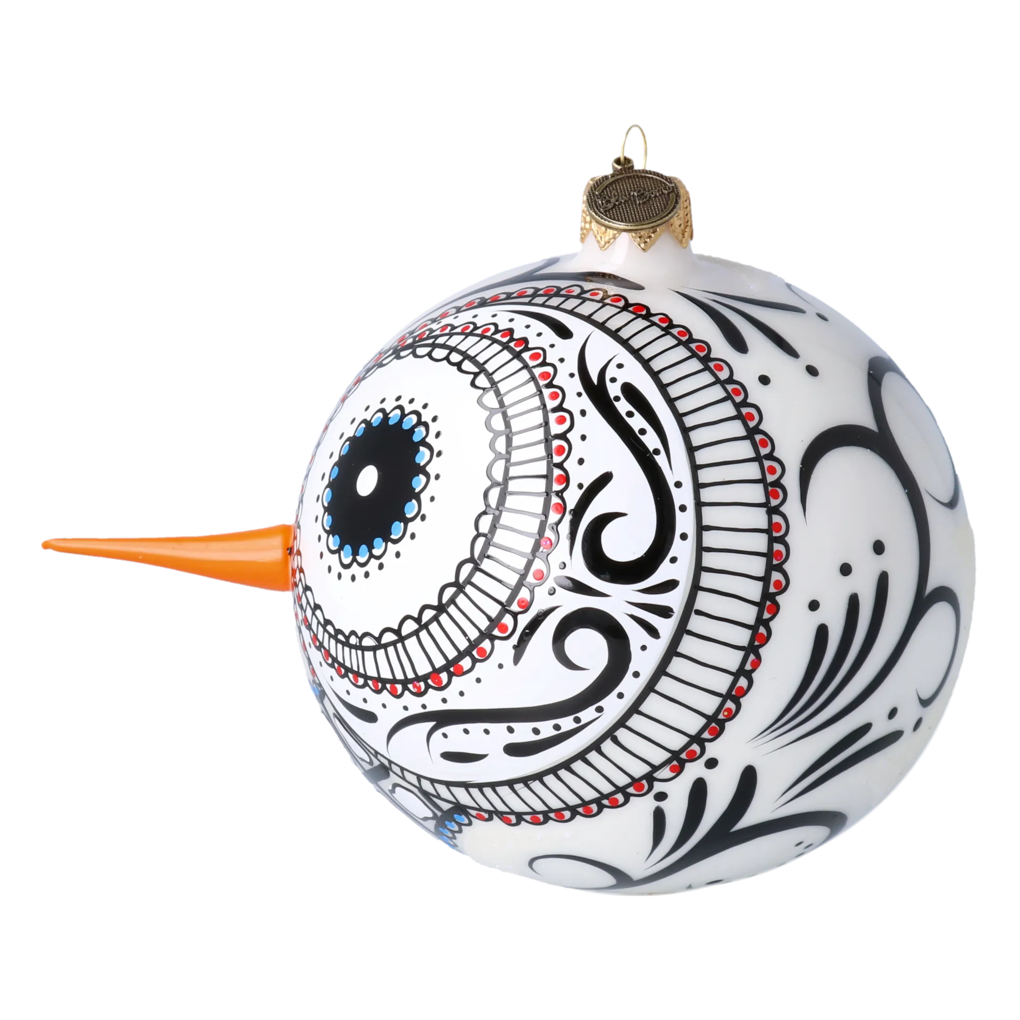 Mexican Snowman Charm. Handmade Glass Christmas ornament. 2020-414