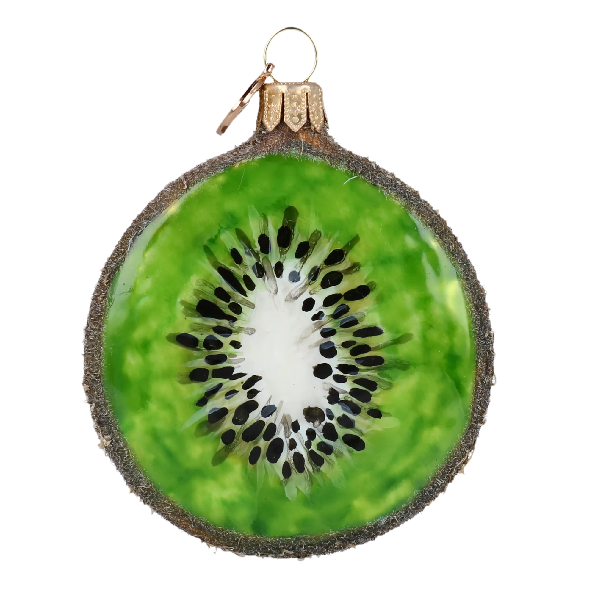 Kiwi slice. Handmade Glass Christmas ornament. 2020-464