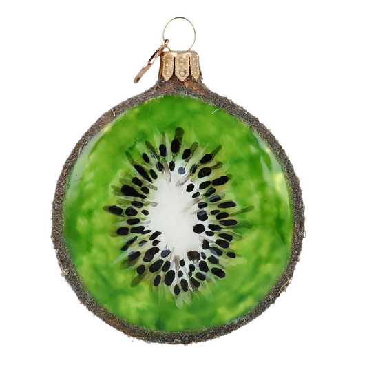 Kiwi slice. Handmade Glass Christmas ornament. 2020-464