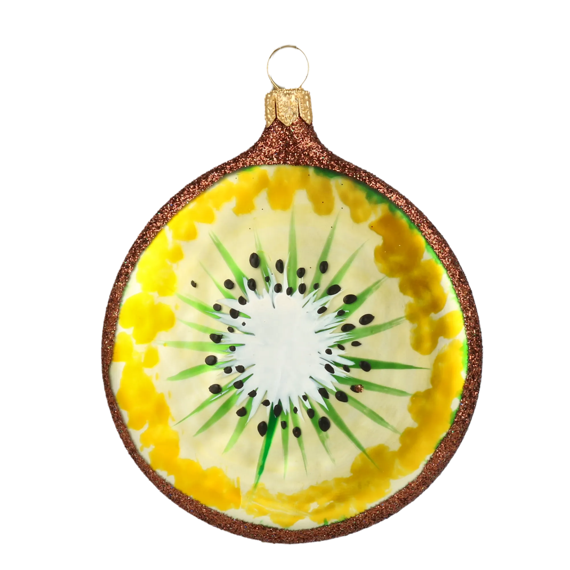 Kiwi slice. Handmade Glass Christmas ornament. 2020-464