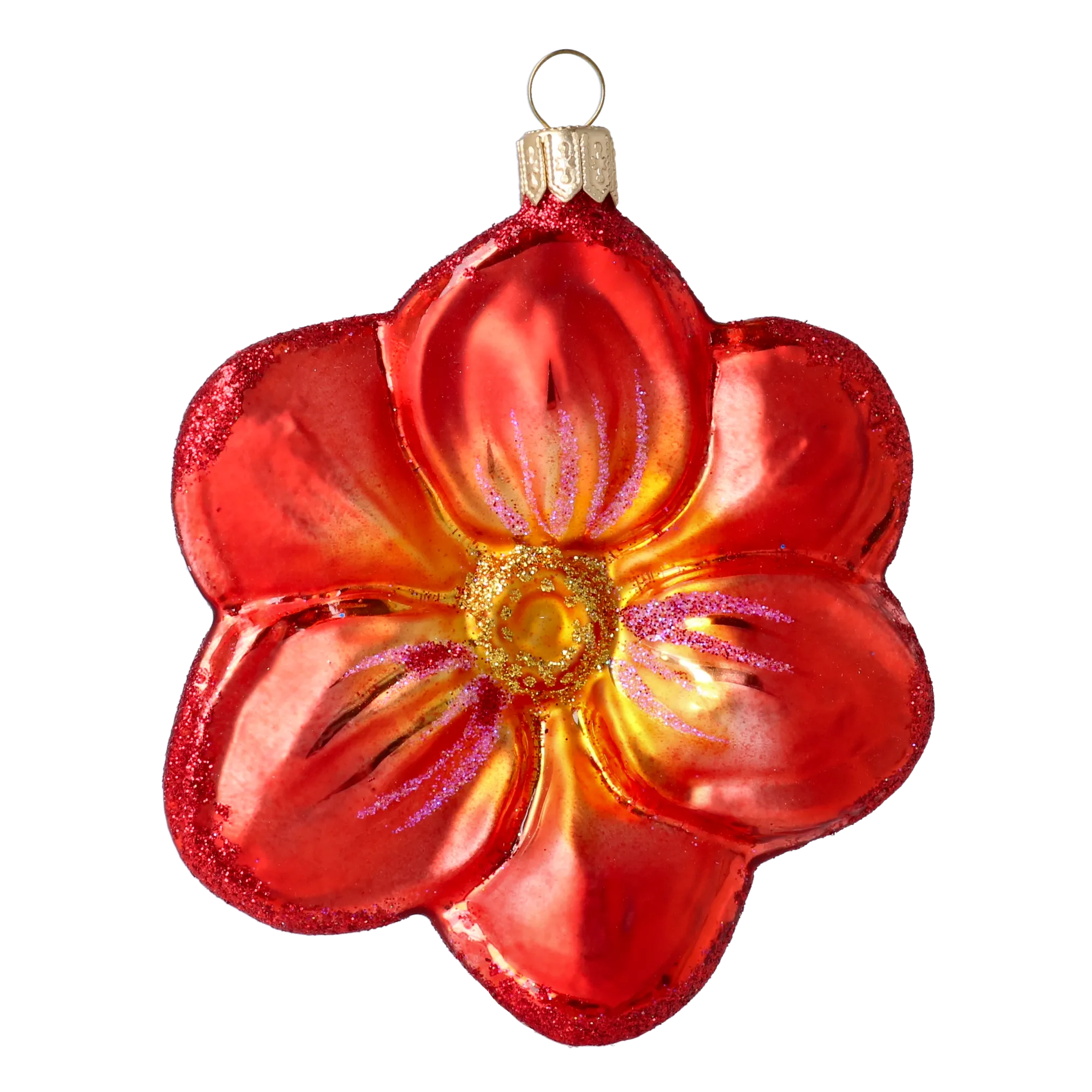 Fiery Flower of Summer. Handmade Glass Christmas ornament. 2020-496