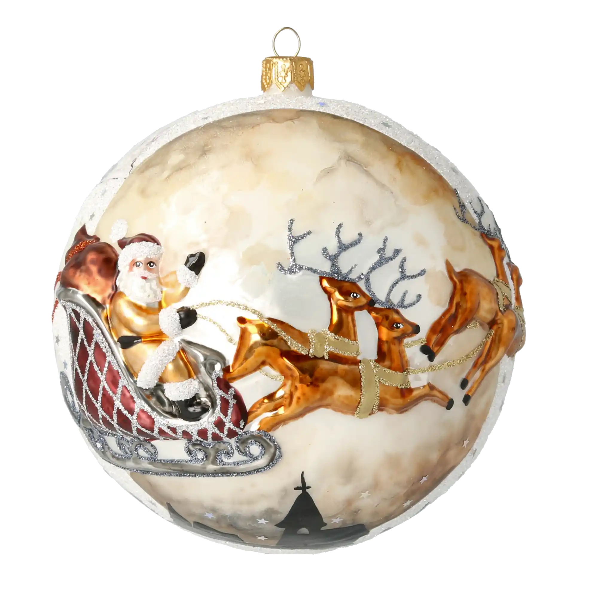 Świetlisty zaprzęg Mikołaja Z Reniferami Szklana Ozdoba
